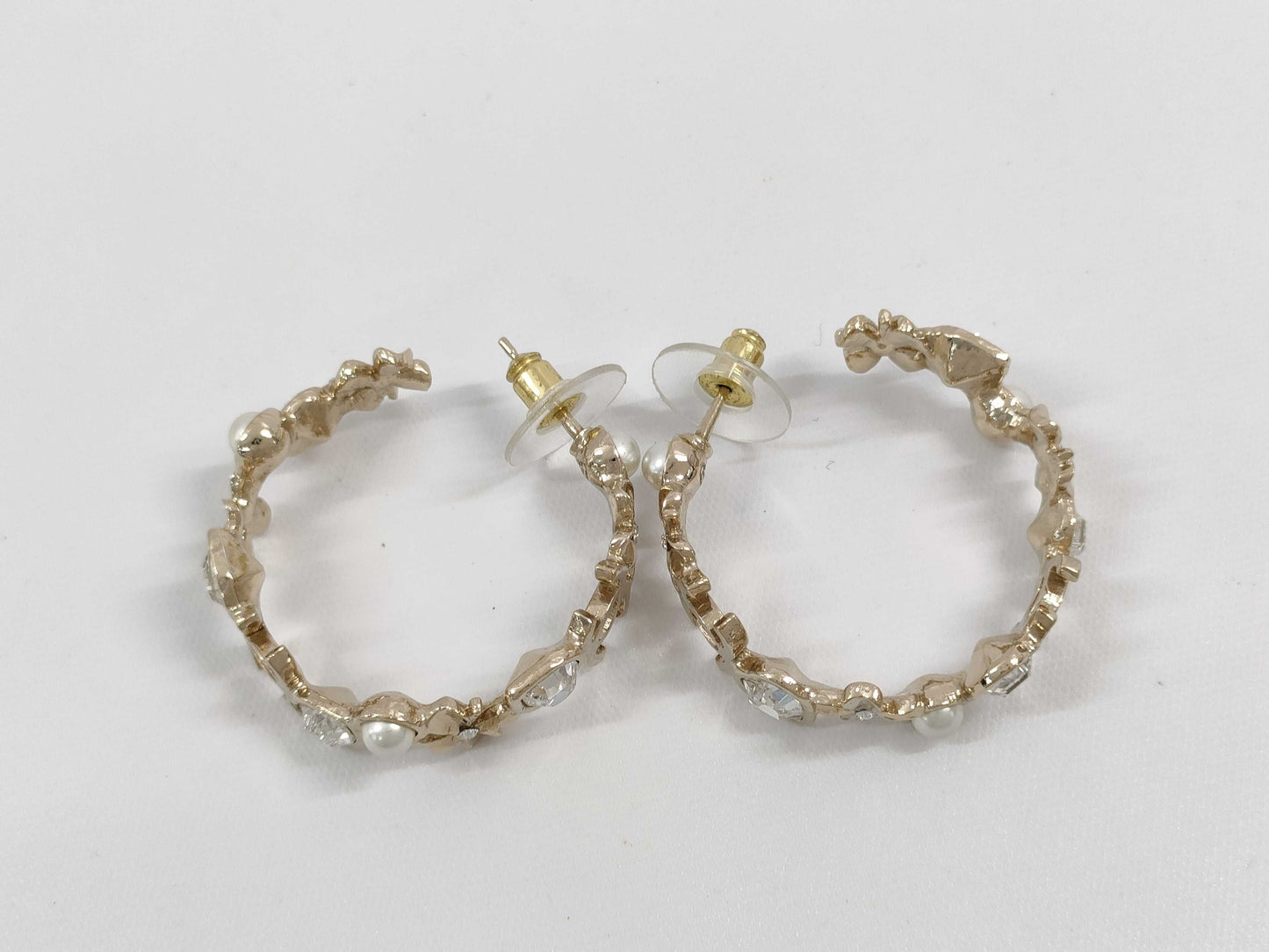 CHANEL Coco Mark Pearl Rhinestone Hoop Earrings