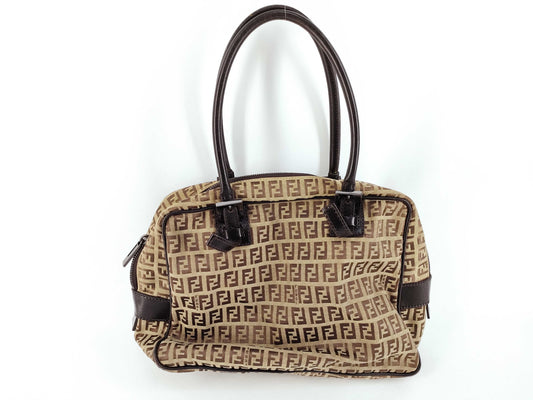 FENDI Zucchino Leather Tote Bag with Zucca Pattern