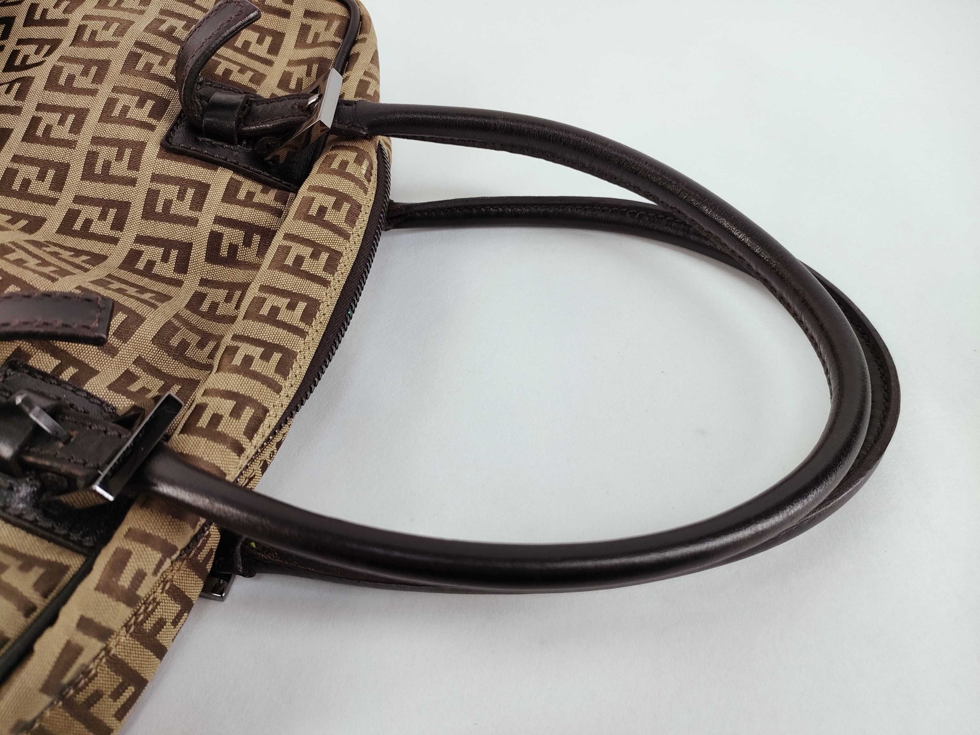 FENDI Zucchino Leather Tote Bag with Zucca Pattern