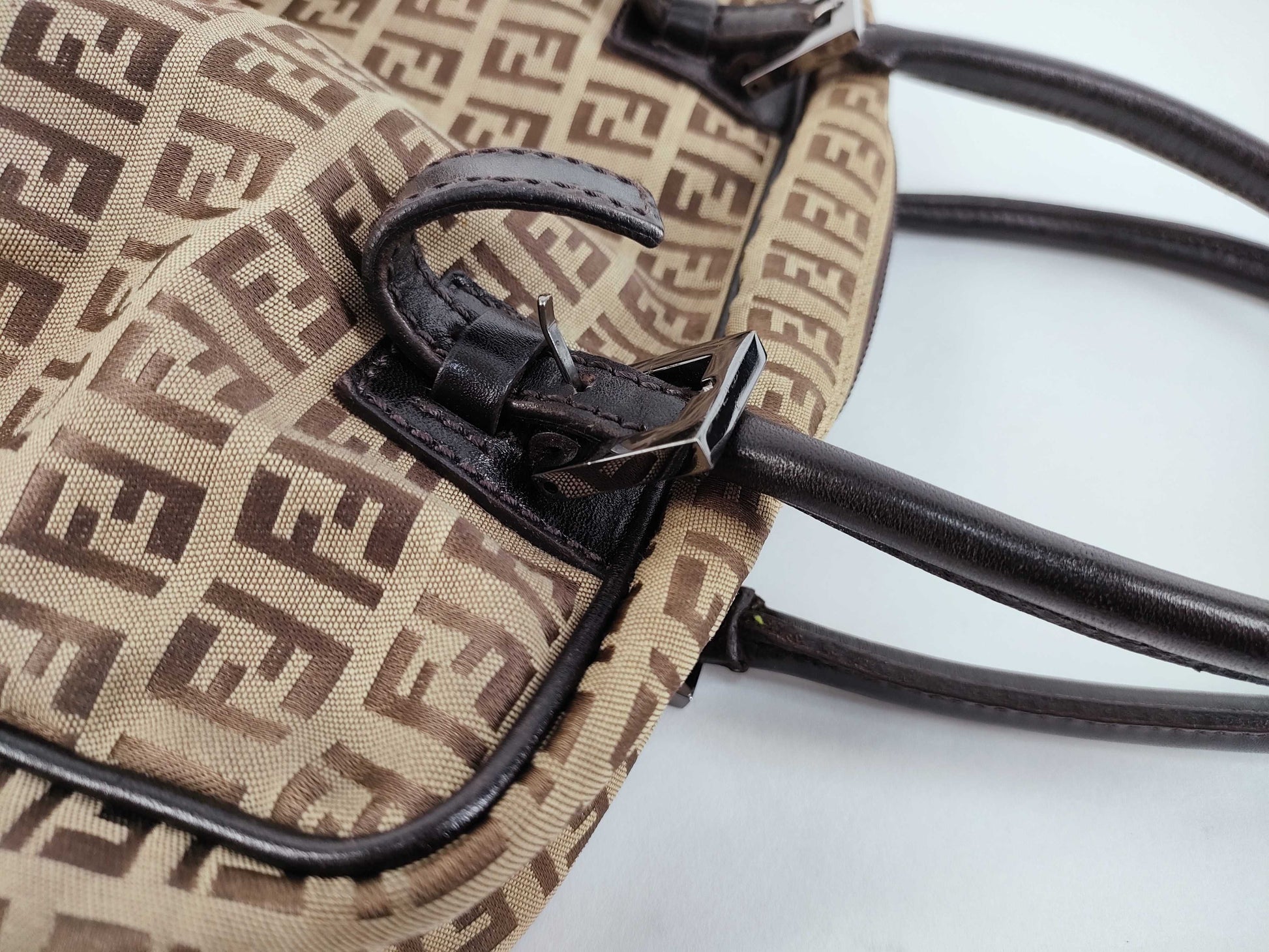 FENDI Zucchino Leather Tote Bag with Zucca Pattern
