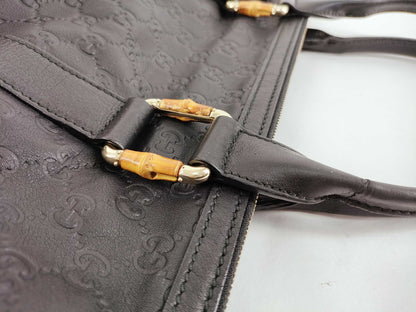 GUCCI Bamboo Shimmer Leather Tote Bag with Shoulder Strap