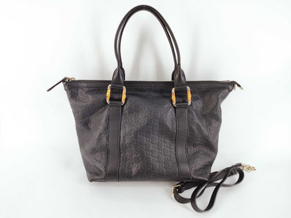GUCCI Bamboo Shimmer Leather Tote Bag with Shoulder Strap