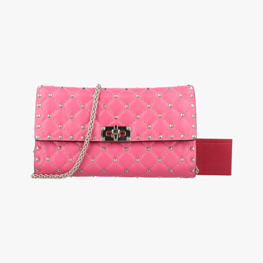 VALENTINO Rockstud Spike Pink Leather Shoulder Bag BL-P137NAP2
