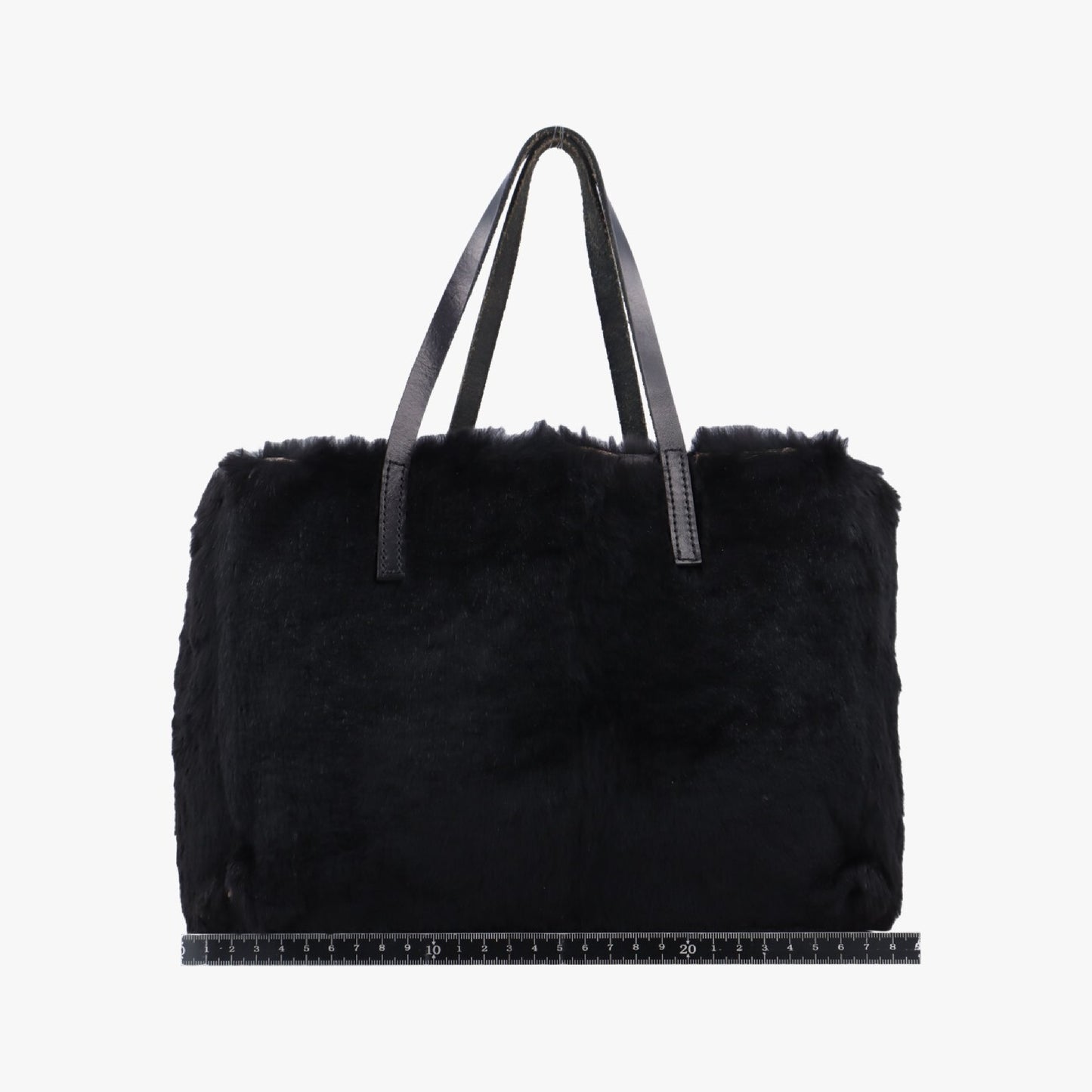 FENDI FF Logo Black Rabbit Fur Handbag 1578706-13 15787-991