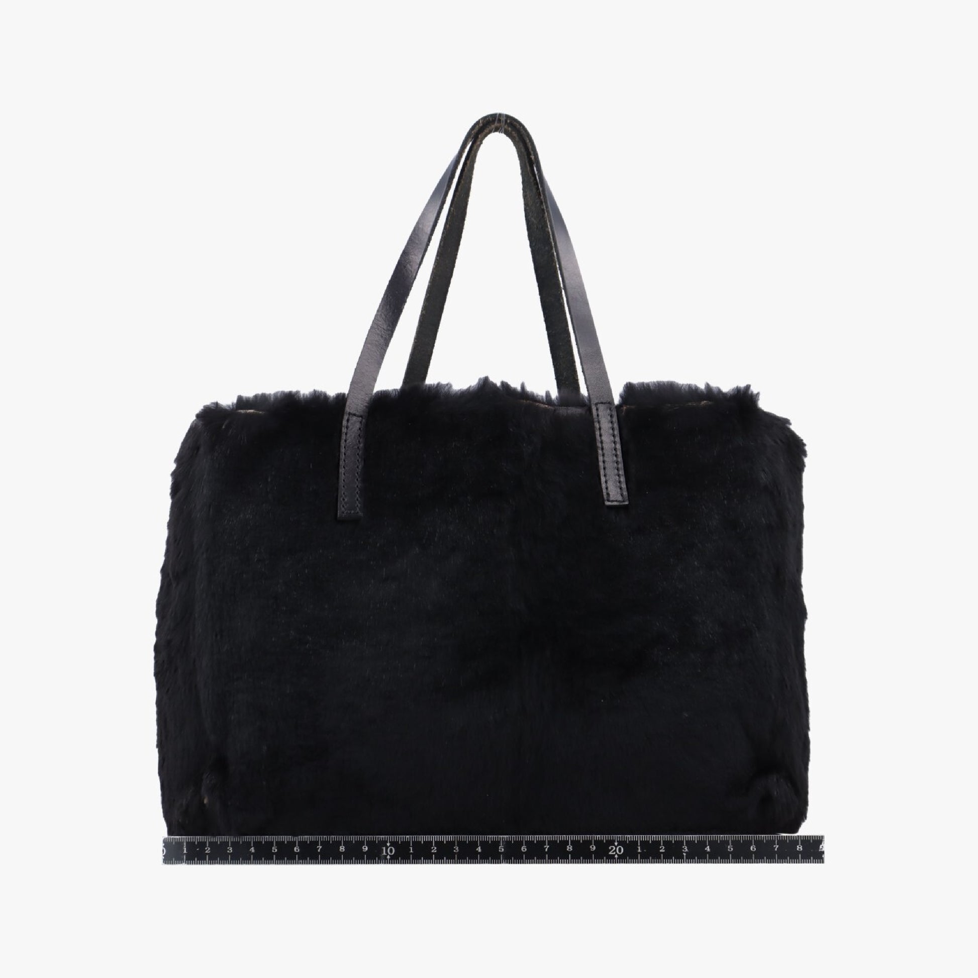 FENDI FF Logo Black Rabbit Fur Handbag 1578706-13 15787-991