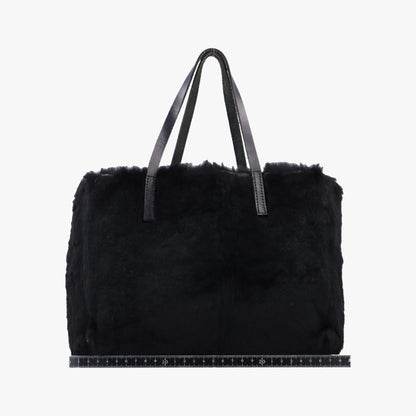 FENDI FF Logo Black Rabbit Fur Handbag 1578706-13 15787-991