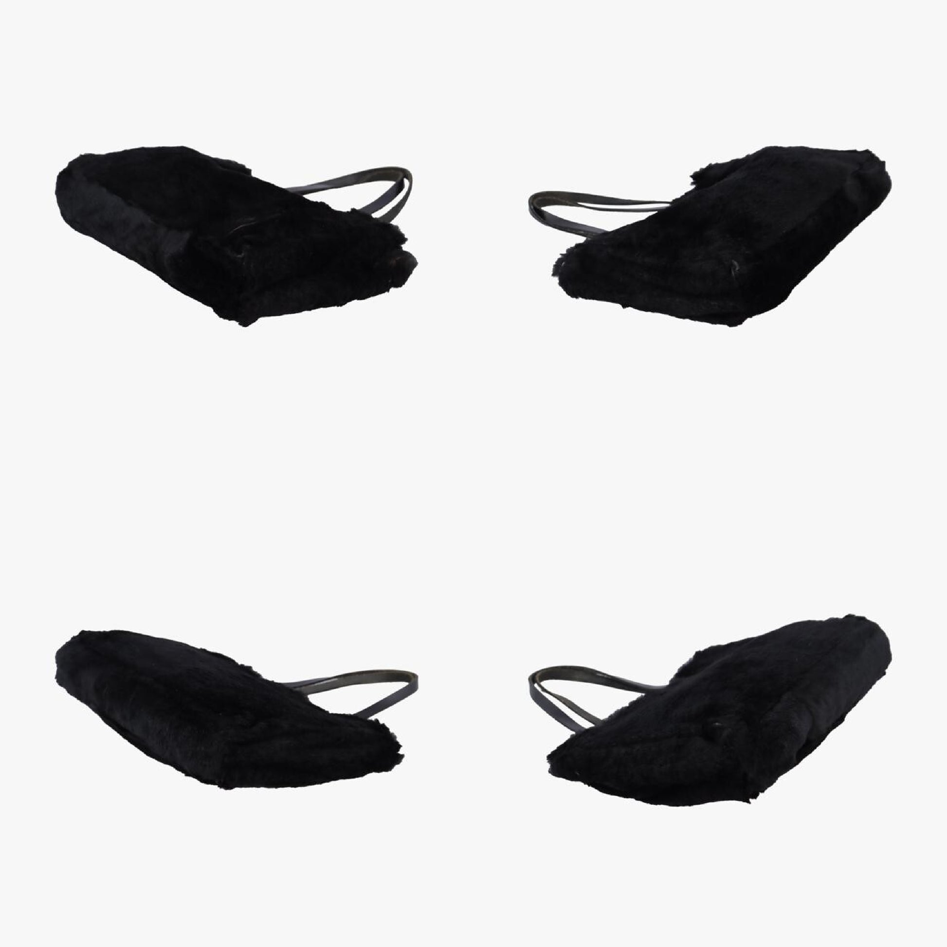 FENDI FF Logo Black Rabbit Fur Handbag 1578706-13 15787-991