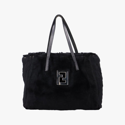FENDI FF Logo Black Rabbit Fur Handbag 1578706-13 15787-991