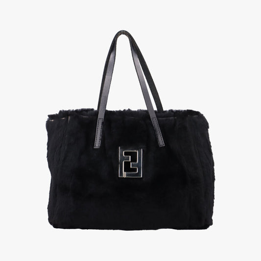 FENDI FF Logo Black Rabbit Fur Handbag 1578706-13 15787-991