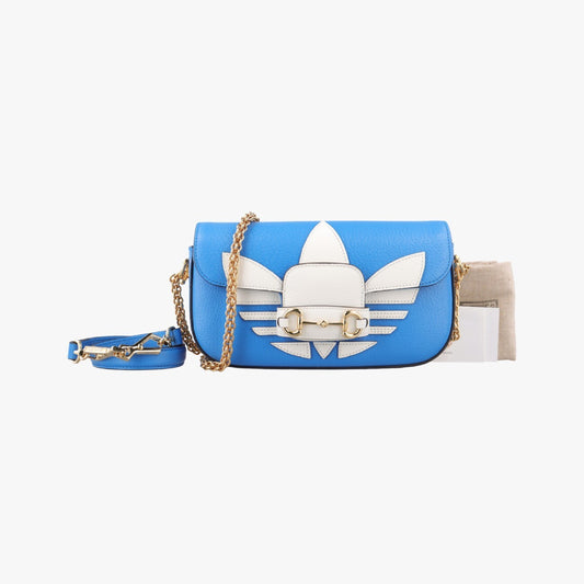 GUCCI Adidas Collaboration Horsebit Blue x White Leather Shoulder Bag 722009I039609325