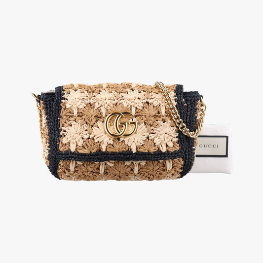 GUCCI GG Marmont Beige x Black Straw Shoulder Bag 574433A028727726