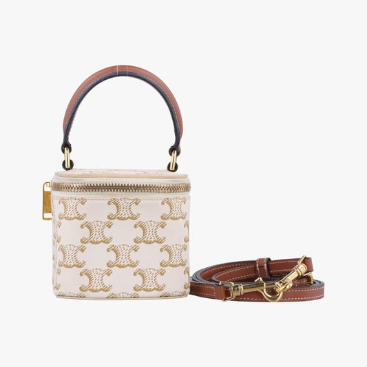 CELINE Triomphe Mini Vanity Case, White PVC Coated Canvas, U-DS-0243 Shoulder Bag