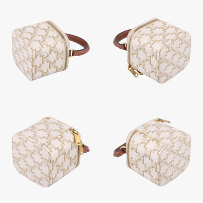 CELINE Triomphe Mini Vanity Case, White PVC Coated Canvas, U-DS-0243 Shoulder Bag
