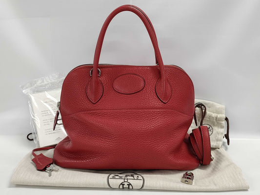 HERMES Bolide 31 Taurillon Red Handbag with Q Stamp