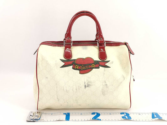 GUCCI ID－Gucci PVC GG Supreme Tatto Birds Joy Bostonbag 32cm GHW #189895－491403 - Gr Boston Bag