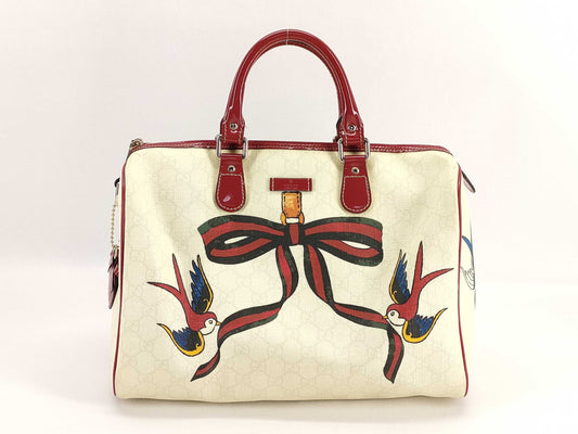 GUCCI ID－Gucci PVC GG Supreme Tatto Birds Joy Bostonbag 32cm GHW #189895－491403 - Gr Boston Bag