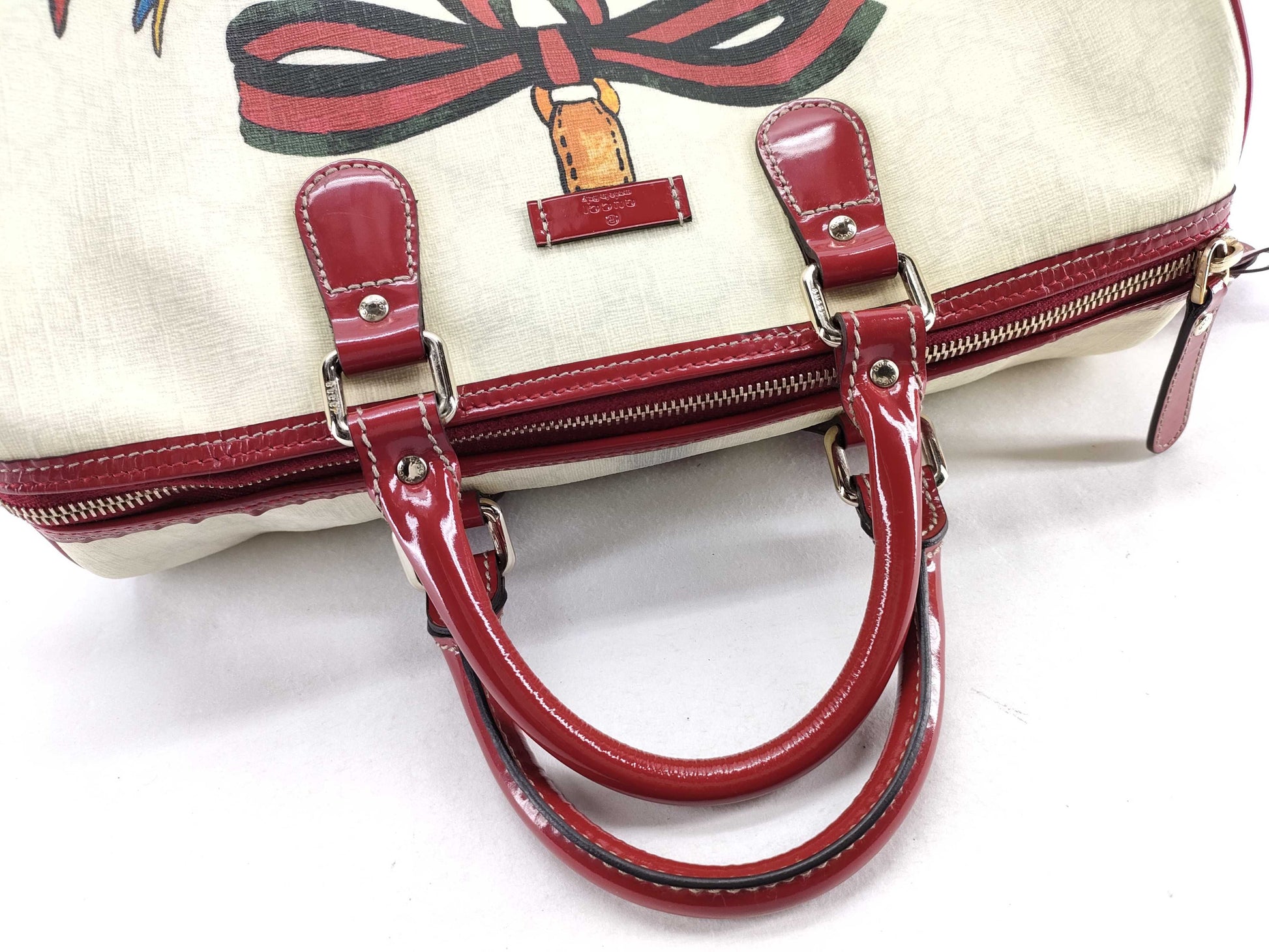 GUCCI ID－Gucci PVC GG Supreme Tatto Birds Joy Bostonbag 32cm GHW #189895－491403 - Gr Boston Bag