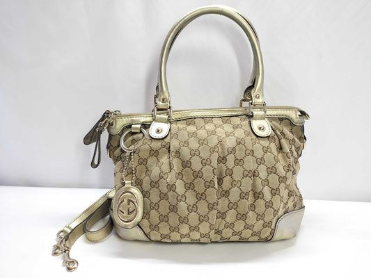 GUCCI GG Canvas ID - Gucci GG Canvas Sukey Beige x Gold Handbags - Grade B Handbag