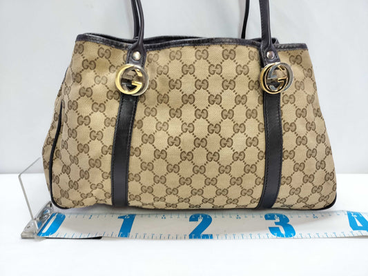 GUCCI GG Canvas ID - Gucci GG Canvas Brown x Beige Tote Bag Canvas x Leather #232957 - Grade B Tote Bag
