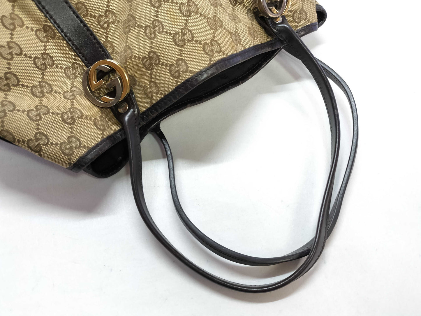 GUCCI GG Canvas ID - Gucci GG Canvas Brown x Beige Tote Bag Canvas x Leather #232957 - Grade B Tote Bag