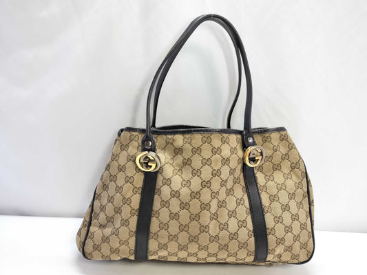 GUCCI GG Canvas ID - Gucci GG Canvas Brown x Beige Tote Bag Canvas x Leather #232957 - Grade B Tote Bag