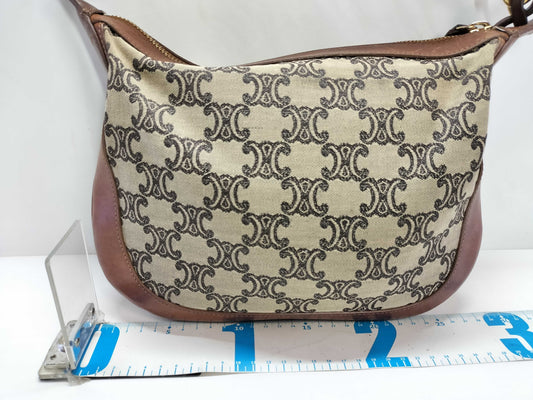 CELINE Macadam Canvas and Leather Shoulder Bag, Brown