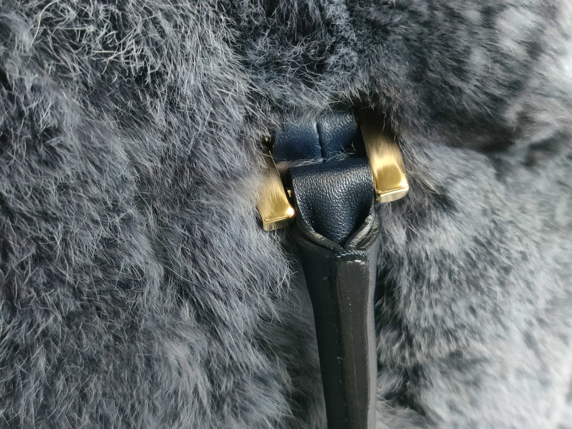 TODS Leather x Fur 2-Way Handbag Blue Handbag
