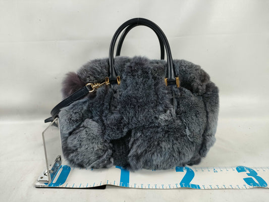 TODS Leather x Fur 2-Way Handbag Blue Handbag
