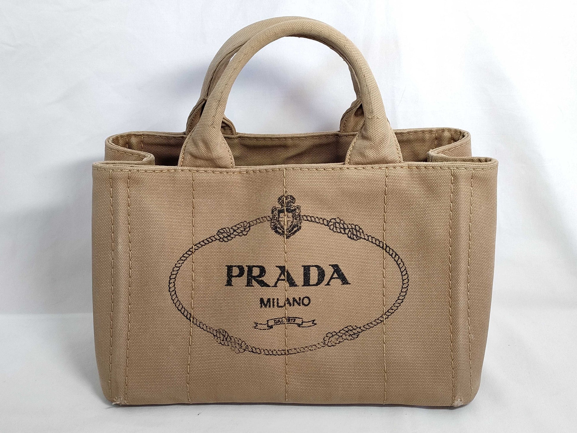 PRADA Canapa Canvas 2-Way Handbag, Beige, B2439G