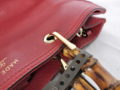 GUCCI Bamboo Leather 2-Way Handbag, Red, 3236 60, Name Handbag
