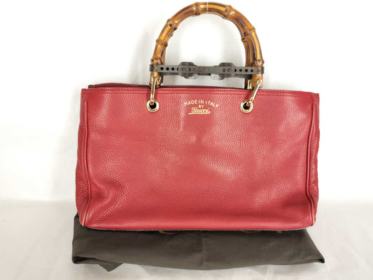 GUCCI Bamboo Leather 2-Way Handbag, Red, 3236 60, Name Handbag