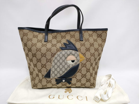 GUCCI GG Canvas Gucci GG Canvas Canvas and Leather Handbag Beige and Navy 271101 Handbag