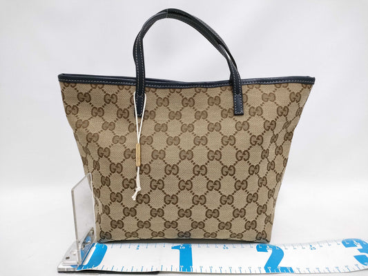 GUCCI GG Canvas Gucci GG Canvas Canvas and Leather Handbag Beige and Navy 271101 Handbag