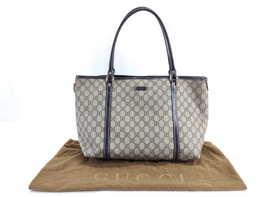 GUCCI GG Supreme PVC and Leather Tote Bag, Beige, 197953