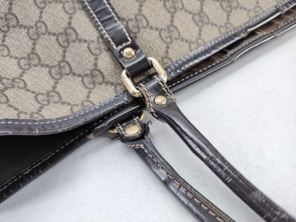 GUCCI GG Supreme PVC and Leather Tote Bag, Beige, 197953
