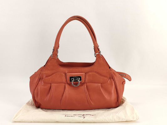 Salvatore Ferragamo Gancini Ferragamo Gancini Leather Handbag Orange Handbag