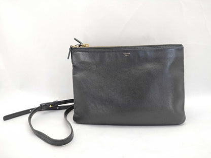 CELINE Trio Leather Shoulder Bag in Black