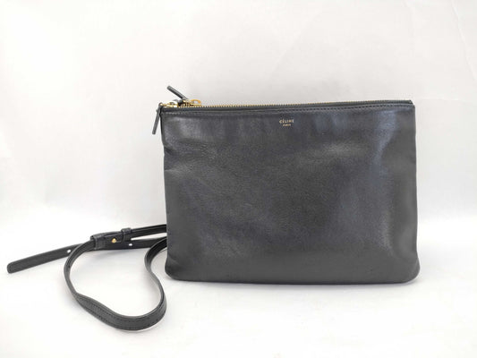 CELINE Trio Leather Shoulder Bag in Black