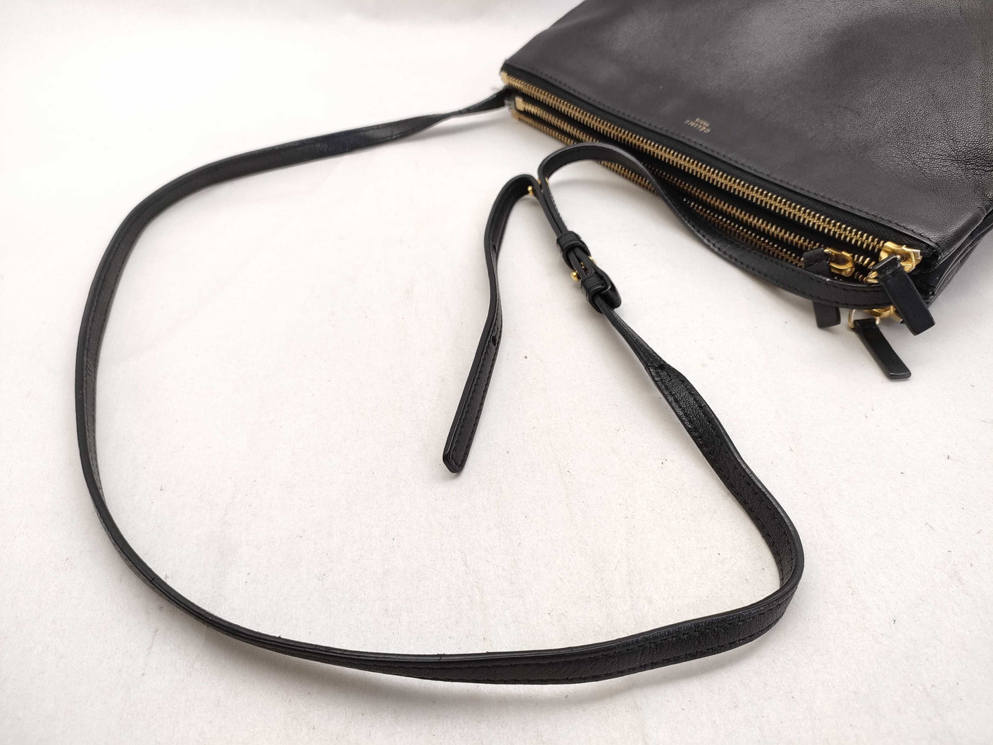 CELINE Trio Leather Shoulder Bag in Black