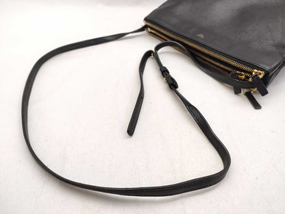 CELINE Trio Leather Shoulder Bag in Black