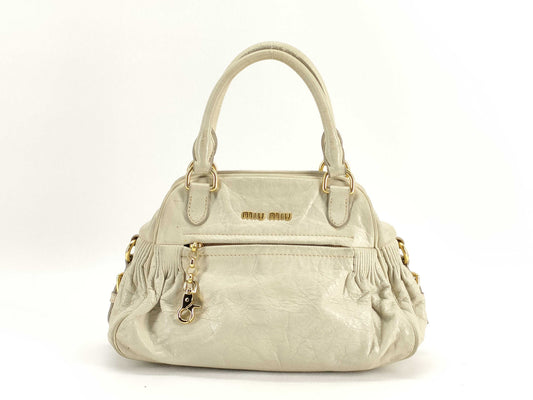 miu miu miu miu PH－Miu Miu White Vitello Shine Satchel Bag 31cm Handbag