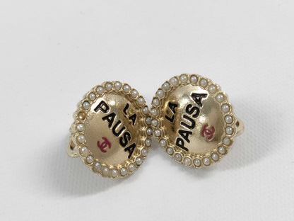 CHANEL 19C Coco Mark LA PAUSE F Pearl Round GP Earrings