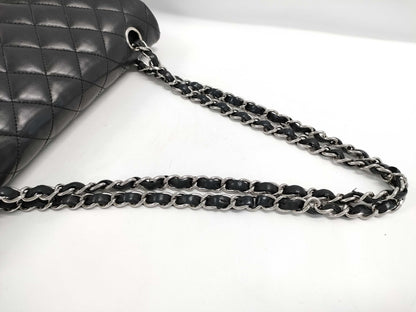 CHANEL Matelasse 25 Lambskin Double Flap Double Chain Bag in Black with Silver Hardware, 15529241, 15th Series, A01112 Shoulder Bag