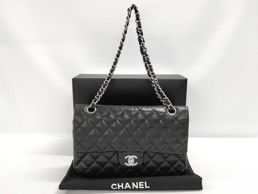 CHANEL Matelasse 25 Lambskin Double Flap Double Chain Bag in Black with Silver Hardware, 15529241, 15th Series, A01112 Shoulder Bag