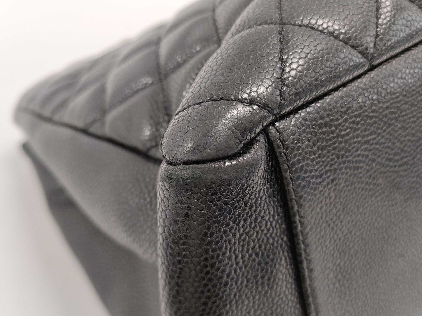 CHANEL Matelasse Caviar Leather Chain Tote Bag, Black with Silver Hardware, 12829619, 12th Series