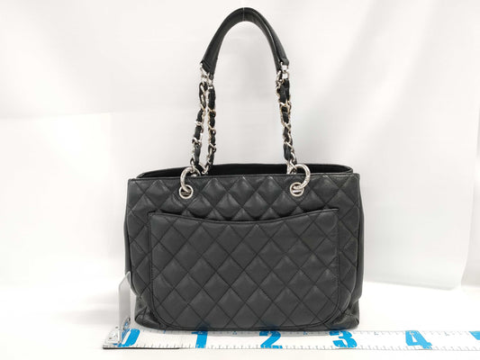 CHANEL Matelasse Caviar Leather Chain Tote Bag, Black with Silver Hardware, 12829619, 12th Series