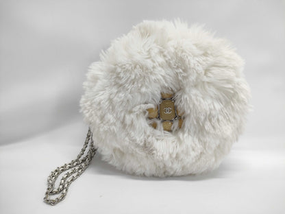 CHANEL Fur and Color Stone Round Chain Shoulder Bag with Sticker
