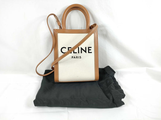 CELINE Mini Vertical Cabas Canvas and Leather 2-Way Shoulder Bag