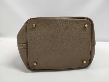HERMES Picotin Lock 22MM Taurillon Clemence Etoupe Leather Handbag with Gold Hardware, Z Stamp, Authentically Repaired