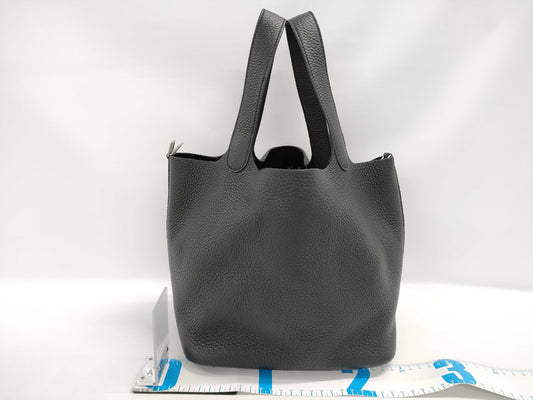 HERMES Picotin Lock MM Handbag in Taurillon with Sterling Silver Hardware, Black, B Stamp